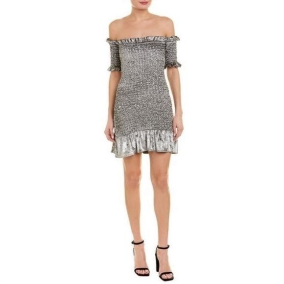 Petersyn X Revolve Mini Dress Benson Win Dress Metallic Velvet Silver S - Picture 3 of 16